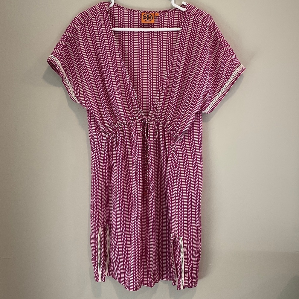 Tory Burch Magenta and White Geometric Dress
